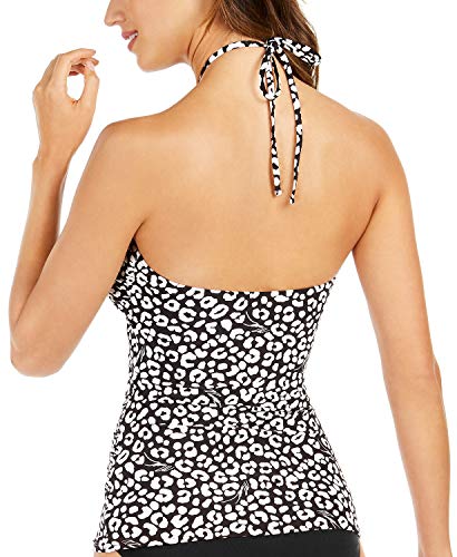 Michael Michael Kors Top de natação feminino com logotipo franzido, Leopardo preto, M