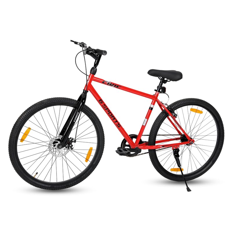 Image of G SPORTS Civic Men 26T | Single-Speed Bicycle | Front Disc & Rear V Brake | 26T Alloy Rims | Rigid Fork | Hi-Tensile Steel Frame | Comfort Design | Urban Performance Ride | Cyle for Men(Black & Red)