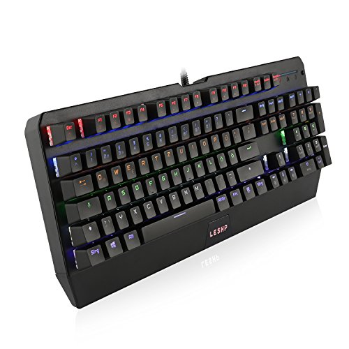 Preisvergleich Produktbild LESHP Mechanische Tastatur / Mechanische Gaming Tastatur / Anti-Ghosting / QWERTZ-Layout (DE) / RGB LED-Hintergrundbeleuchtung / Benutzerdefinierter Beleuchtungsmodus / Multimedia-Funktionstasten