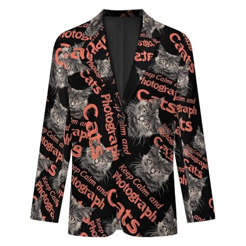 Keep Calm and Photograph Cats Men's Slim Suit Long-Sleeve Prom Tuxedo Classic Two Button Business Jacket4