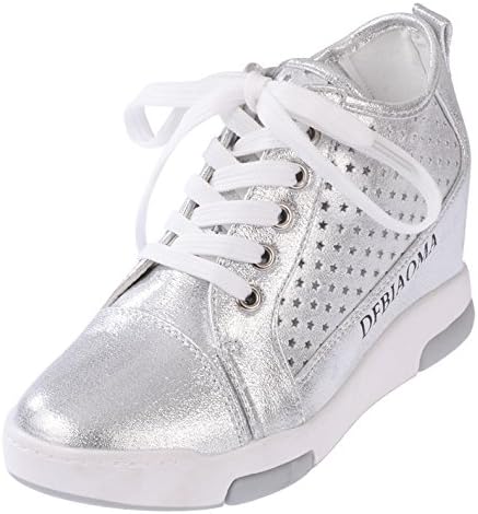 Amazon レデース キャンバス スニーカー ハイヒール 厚底 インヒール カジュアル 運動靴 シューズ かっこいい 着回し 厚底ヒール スニーカー 24 5 シルバー スニーカー