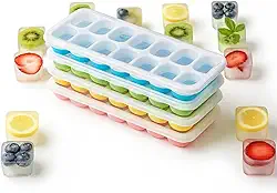 Kit 4 Formas de Gelo Silicone com Tampa Coloridas e Resistentes Premium