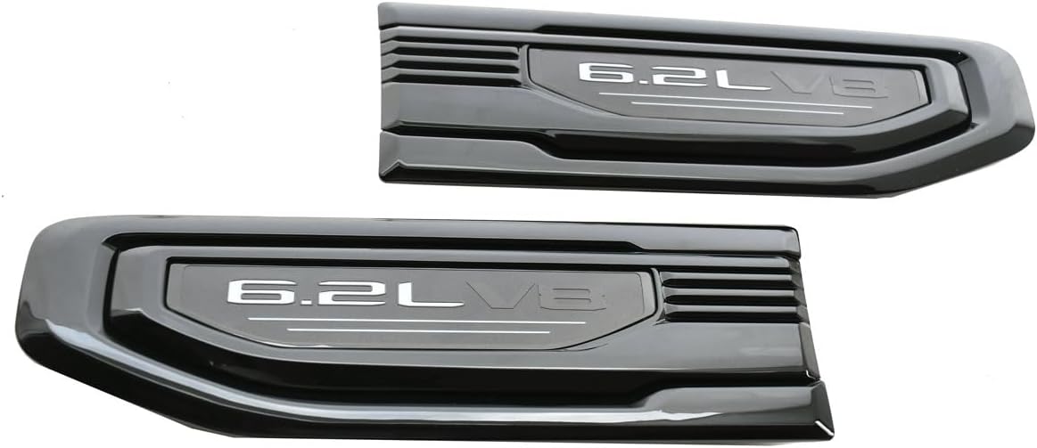 Pair New 6.2L V8 Vent Emblems Kit 3D Driver Passenger Side Badge Compatible with 2019-2026 GMC Sierra GM 85160715 86532094 (6.2L V8-Black Grey)