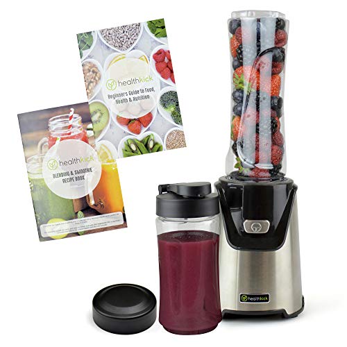 healthkick 400w Personal Sports Blender with 600ml and 400ml Cups - Flip-to-go Lid/Fresh Seal Lid - Anti-Slip Silicone Feet - Free Health and Nutrition Guide - K3201 - Stainless Steel