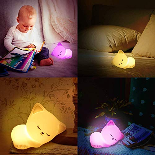 Image of GITGRNTH Cat Night Light for Kids, Soft Silicone Touch Lamp, Rechargeable LED Nursery Night Light, Cute Kitten Night Lamp for Baby Bedroom, Color Changing Night Lights for Girls Boys, Gift