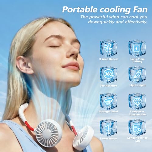 Image of Neck Fan,Portable Neck Fans Rechargeable Personal Fans For Your Neck Wearable Fan Neck Air Conditioner Cooling Neck Fan With 360 Degree Rotation 2000mAh For Travel Sports Walking And Outdoor Working