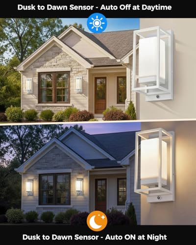 Image of RAYVO Modern Outdoor Wall Light with Dusk to Dawn Sensor, Waterproof Exterior Lighting Fixtures with E26 Base, 3000K LED Bulb Included, Outdoor Sconce Lights for Porch Garage Entryway