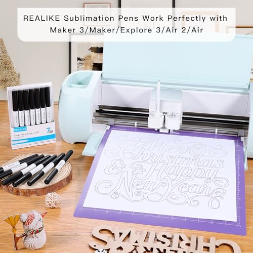 Image of REALIKE Dual Tip Infusible Pens Compatible with Cricut Maker 3 /Maker 4 /Maker /Explore 3 /4 /5 /Air 2 /Air, Black Pens Set of 7 Pack Sublimation Markers for Cricut Mug Press /Heat Press (0.4 Tip & 1.0 Tip)