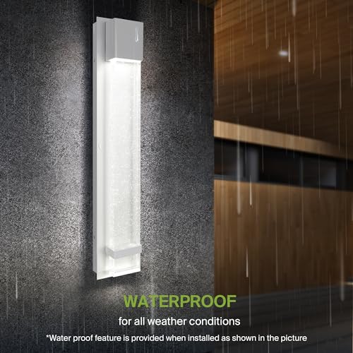 Image of ASD LED 24 inch Bubble Glass Wall Light Fixture, Outdoor & Indoor Seeded Sconce | 3CCT, Waterproof, Dimmable, ETL Listed | 20W 600LM 3000-5000K 100-277V | Exterior Lantern, Porch Lighting | White, 4 Pack