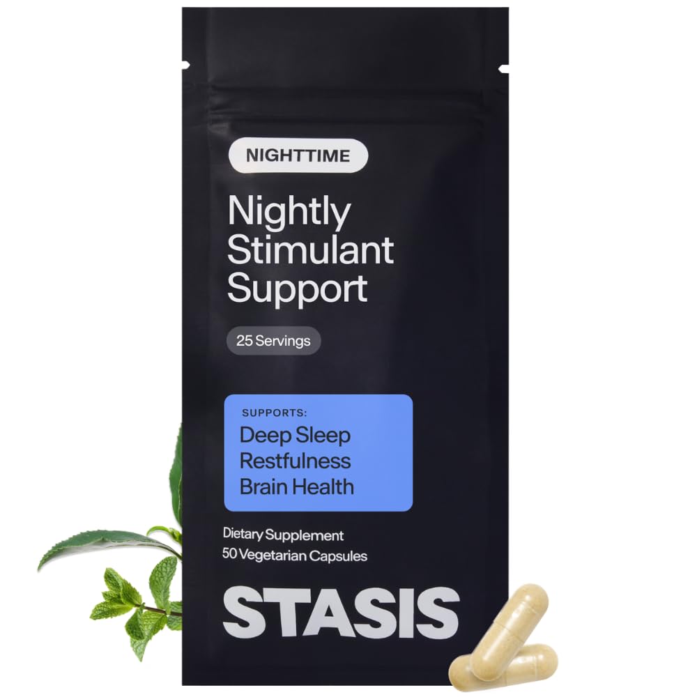 STASIS Nighttime Stimulant Support Supplement, Calm & Sleep, 25ct 25 Day Refill