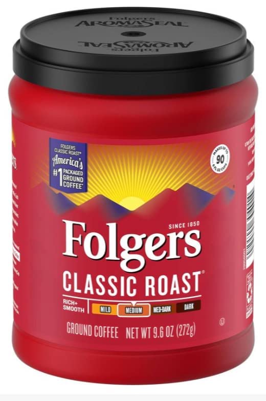 Folgers Café molido tostado clásico, 9.6 onzas (paquete de 6)