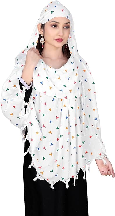 Image of Cotton Long Scarf Cum Mask Scarves Usable for Vehicle Driver | White Printed Design Fabric | Universal Size | Soft & Breathable Sun Protection | For Girl & Women