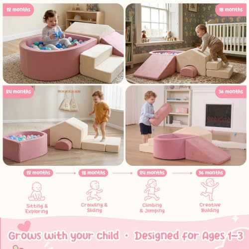 Image of STAOLENE Soft Foam Climbing Blocks with Ball Pit(No Balls) | Indoor Playground Climbing Toys for Toddler 1-3, Ideal Gift for Crawling & Sliding, Machine-washable Covers