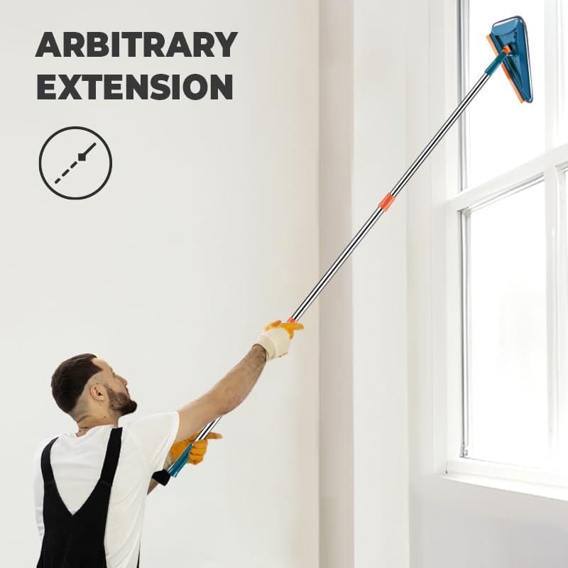 Wall Cleaner Mop with Long Handle, 2025 Upgrade 360° Rotatable Adjustable Triangle Cleaning Mop, Extendable Wall Washer Cleaner Tool for Floor, Walls, Ceilings and Baseboards (White, Set B)