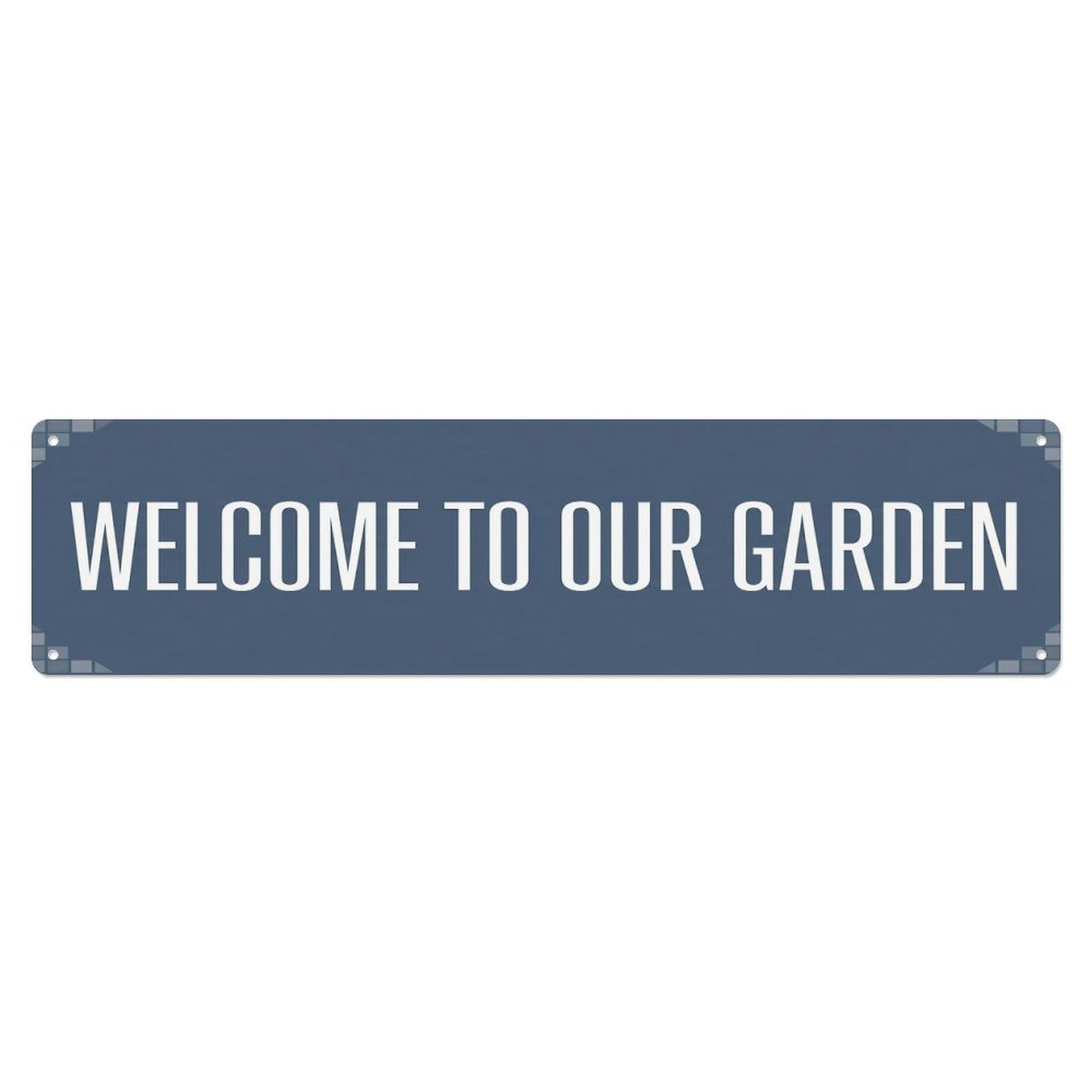 Vintage Welcome to Our Garden Slate Blue Metal Tin Sign