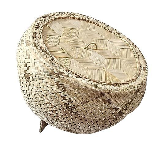 Basket Bamboo Wickerwork Thai Traditional Rice Sticky Steamer with Lid Sticky Rice Cooker Home Free Cloth 2 Pcs.Professional