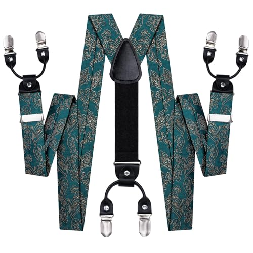 Image of Hi-Tie Men Suspender Bowtie Set Suspenders Pre-tied Bow Tie Pocket Square Cufflinks Adjustable Y Shape 6 Clips Braces Tuxedo