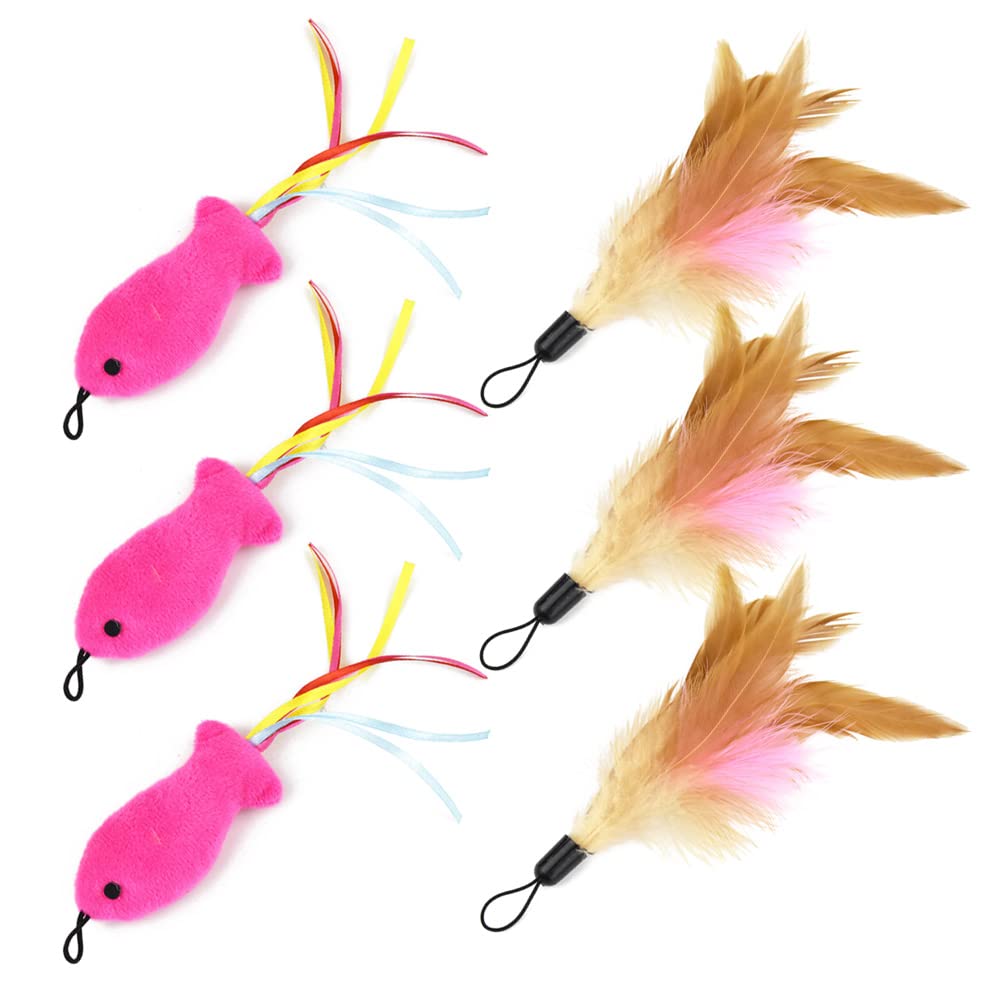 6 Pcs Cat Toy Teaser Wand Replacement Head Feather Fish Shape Cat Toy Feather Stick Wand Replacement Head Feather Replacement Cat Catcher Toy for Cat Toy Replacement
