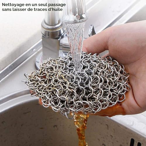 MEEQIAO Nettoyant en Fonte pour Poêles, Woks Ustensiles de Cuisine et Plus Encore, Pas D'égratignure, Laveur de Cotte de Mailles d'acier Inoxydable Chaîne Scrubber (10 * 10cm) – vue 8