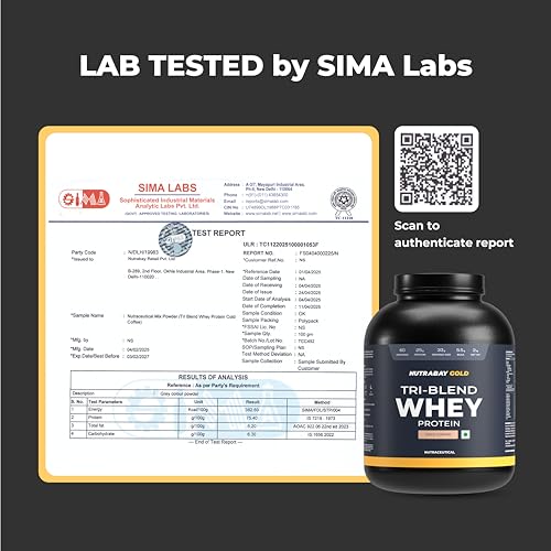 Image of Nutrabay Gold Tri Blend Whey Protein Powder - 2kg, Cold Coffee| 25g Protein, 5.5g BCAA | Concentrate, Isolate, Hydrolyzed Protein | Muscle Growth & Recovery | Gym Supplement for Men & Women