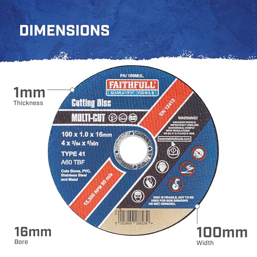 Faithfull Extra dünne 1-mm-Schnellschnitt-Trennscheiben – 100 mm x 1 mm x 16 mm (4 Zoll) Multi-Cut-Scheibe, 10er-Pack mit Aufbewahrungsdose