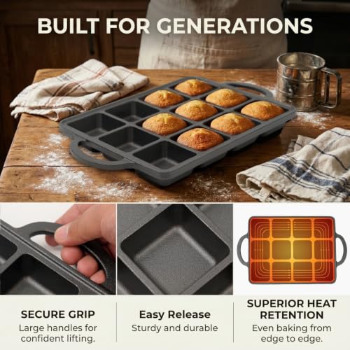 Image of Flavehc 2Pack Cast Iron Brownie Pan with Dividers Individual 12 Cup Cavity Cast Iron Baking Pan for Brownies Square Muffin Pans Molds
