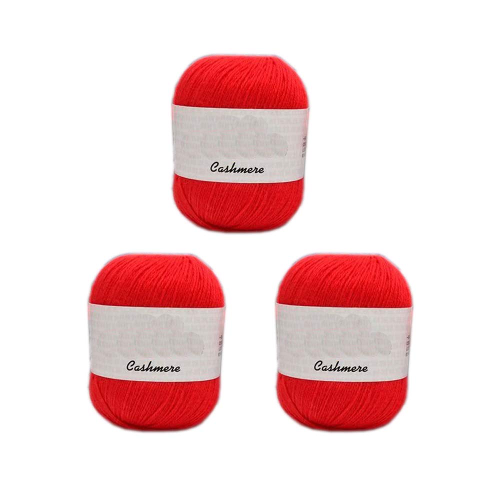 3 Balls 100% Cashmere Merino Wool Blend Yarn Soft Cashmere Thread Knitting Crochet Fuzzy Yarn for DIY Sweater Scarf Gloves Total 150g (Red)