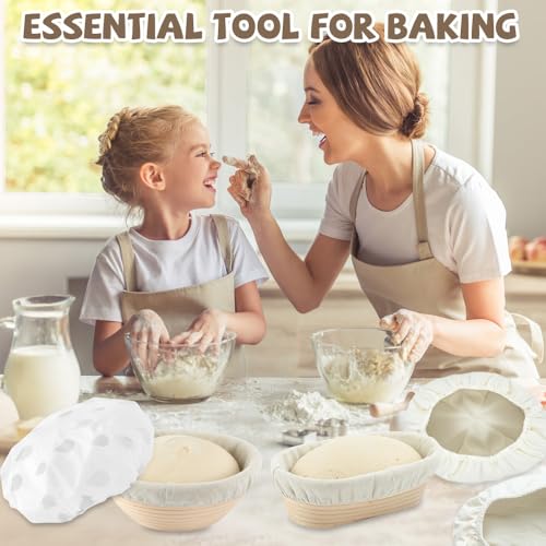 HMCEY 6 Stück Abdeckhaube Gärkorb Rund und Oval,Gärkörbchen Leineneinsatz mit Gummibund,Gärfolie für Brot Gärhaube,Gärtuch Bäckerleinen Wiederverwendbar für Bäckerei, Backwarenladen - 3 Größen
