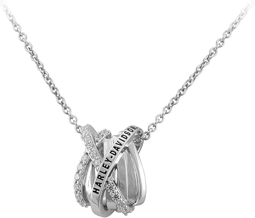 Harley-Davidson Collar de cristal trenzado Bling H-D para mujer - Plata de ley, plateado