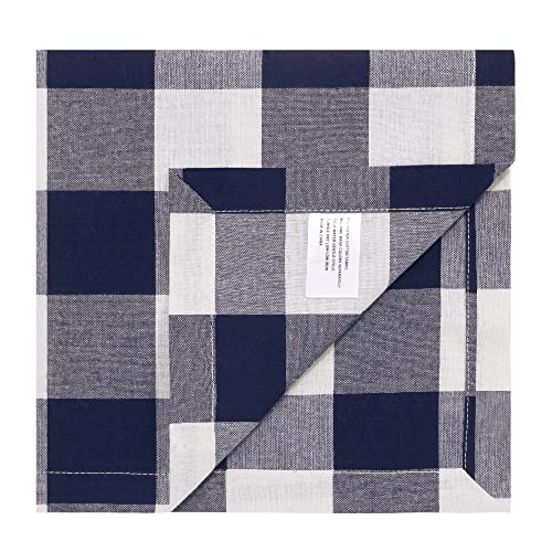Image of Cotton Cloth Napkins Set of 4, 20 x 20 Inches, Buffalo Plaid Washable Dinner Napkins, Farmhouse Style, Reusable Check Napkins for Restaurants, Party, Weddings and Holidays,Dark Navy Blue and Cream