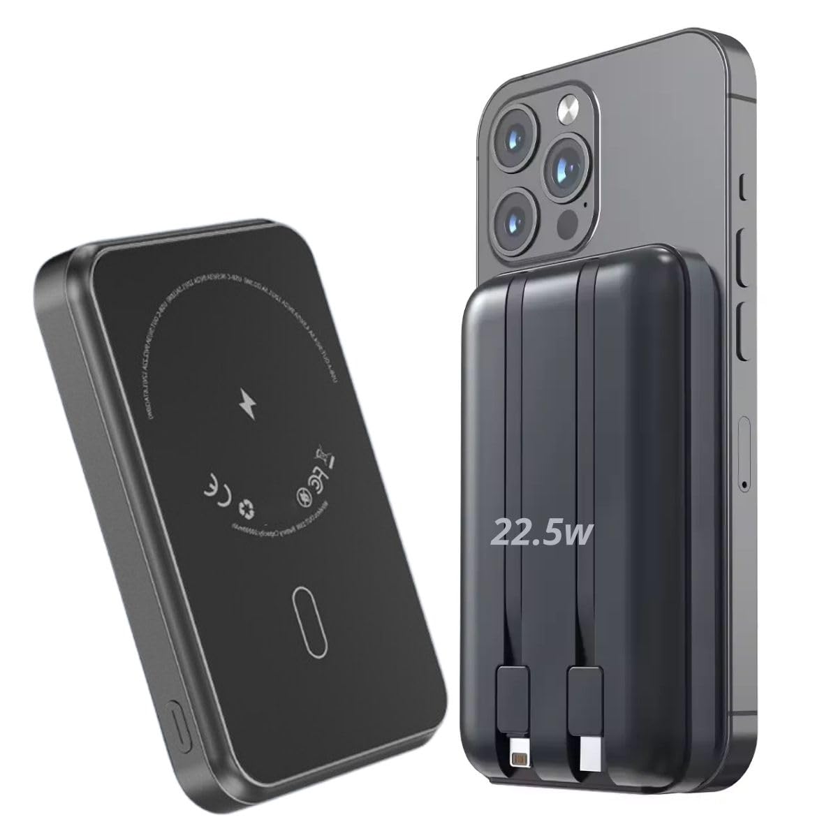 Power Bank Magnetico 5000mAh – Ricarica Wireless MagSafe E USB-C 22.5W – Compatibile IPhone 16/15/14/13/12 E Android