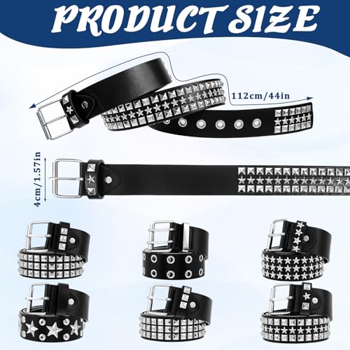 simarro 6 Pcs Black Studded Belts Y2K Belt, 44 inches Long Studded Rivet Double Grommet Belt Set Star Gothic Punk Rock Goth Punk Style Accessories for Men Women2