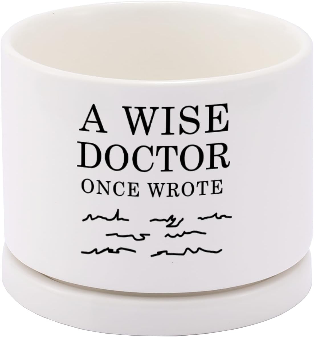 A Wise Doctor Once Wrote Ceramic Succulent Plant Pot with Tray Doctor Gifts Home Office Decor Indoor Plant Dr Graduation Gift 3.5 Inch White (No Plants) (with Ceramic Tray) image 2