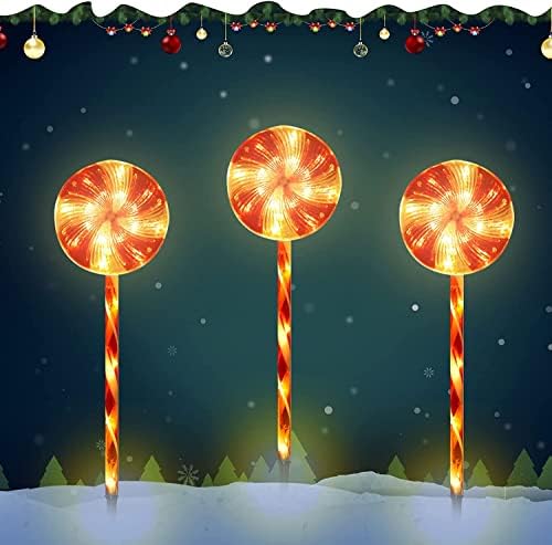 Lollipop Christmas Pathway Lights, 29" Lollipop Peppermint Pathway Lights, Outdoor Markers Christmas Decorations Lights with 8 Lighting Modes for Xmas Holiday Party Walkway Patio Garden Decor