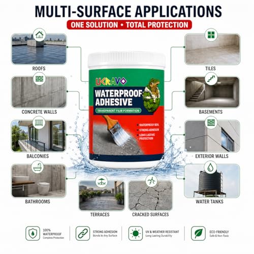 Image of UCRAVO Epoxy Waterproof Glue for Leakage, Transparent Crack Seal Glue 500gm with Brush | Roof Water Leakage Solution | Waterproof Adhesive for Concrete Cracks, Pipes, Bathrooms, Terrace & Outdoor
