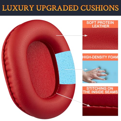 Image of SOULWIT Earpads Replacement for Audio Technica ATH M50X M50XBT M50RD M40X M30X M20X MSR7 SX1 Monitor Headphones, Ear Pads Cushions with Softer Protein Leather, High-Density Foam - Red