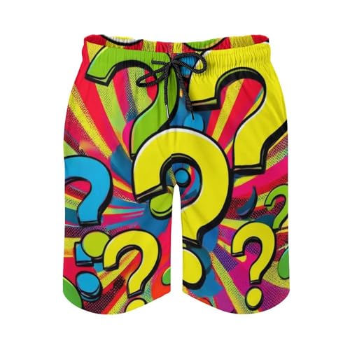 Colorful Question Marks Men Swim Shorts Swimwear Bathing Suits Swimming Trunks Beach Shorts with Pockets S4