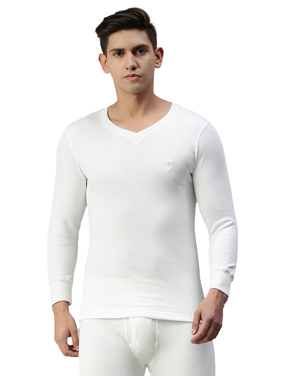 ONNMen's White V Neck Full Sleeves Solid Skin Friendly Winter Wear Thermal Top OT033_VN_WH_XS_1PC