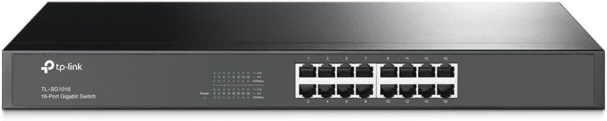 TL-SG1016 | 16 Port Gigabit Ethernet Switch | Plug & Play | Sturdy Metal, Shielded Ports, Rackmount, Fanless, Black | 3 Year Manufacturer Warranty | Unmanaged