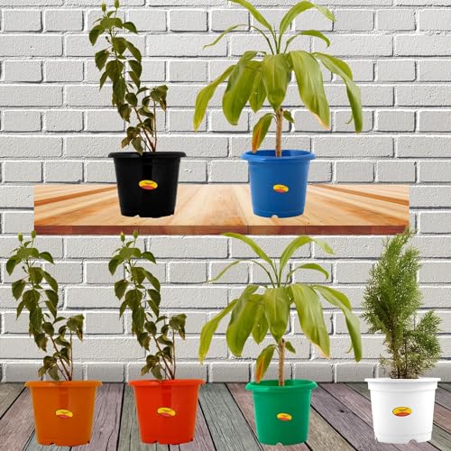 Image of Synergy Plast Plastic Round Shape Flower Pots 6 Pcs, 12 Inch Heavy Duty Plant Containers /Planter /Gamla /Plant Pot for Gardening, Balcony, Terrace, Home Decor Indoor & Outdoor Planting (Burgundy)