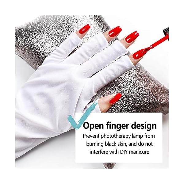 VOLLUCK 1 Pairs Anti-UV Shield Glove, UPF50+ Fingerless UV Protection Glove for UV and LED Manicure Lamps Dryer Nail Art Skin Care Glove (White)