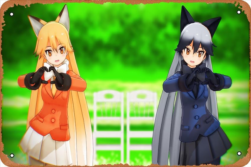 Kemono Friends, Silver Fox (Kemono Friends), Ezo Red Fox (Kemono Friends) Anime Poster Home Wall Art Decoration Retro Metal Tin Sign 8x12 inch