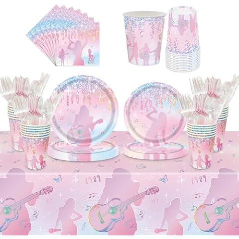 Aoerfes Music Party Decorations, Music Lover Birthday Party Plates Cups Napkins Tablecloth Paper Music Girls Fans Birthday Decorations Party Severs 20 Guest Tableware Cover