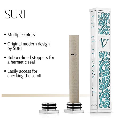 Suri Silver Modern Mezuzah Case With A Gift Box, For Indoor & Outdoors, 5” Blue Self Stick Mezuzah For Door, Jewish Mezuza Waterproo, Home Blessing And Protection Cover #TOP4