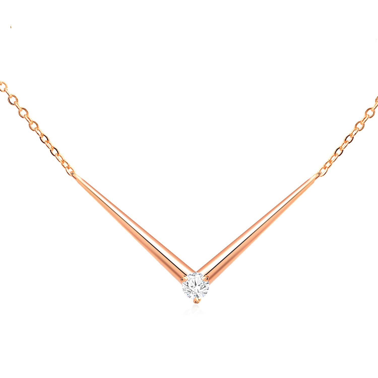 MINUTIAERose Gold Plated Pendant Necklace Single Diamond Solitare Pendant Austrian Cubic Zirconia Pendant For Women And Girls With Extendable Chain Fashion Jewellery (Rose Gold)