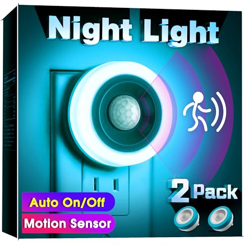 Image of Briignite Motion Sensor Night Light Azure Blue, 2 Pack Night Lights Plug into Wall, Auto On /Off Motion Activation Nightlight, Energy-Saving 0.6W LED Blue Night Light, Ideal for Kids, Bedroom, Bathroom