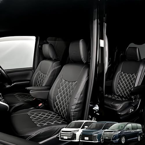 KICARYAJP 車用シートカバー シートカバー ノア ノア ハイブリッド 80系 ZRR ZWR80.85前期 H26.1-7人乗り 1〜3列セット 内装 車種専用 カーアクセサリ インテリア ホワイトステッチ