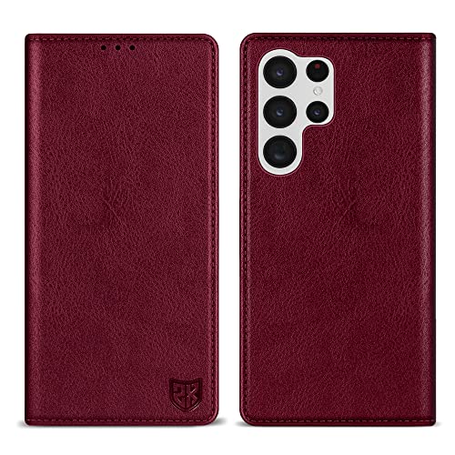 Image of ZZXX for Samsung Galaxy S22 Ultra Wallet Case with [RFID Blocking] Card Slot Stand Strong Magnetic Leather Flip Fold Protective Phone Case for Samsung Galaxy S22 Ultra Case Wallet(Wine Red-6.8 inch)