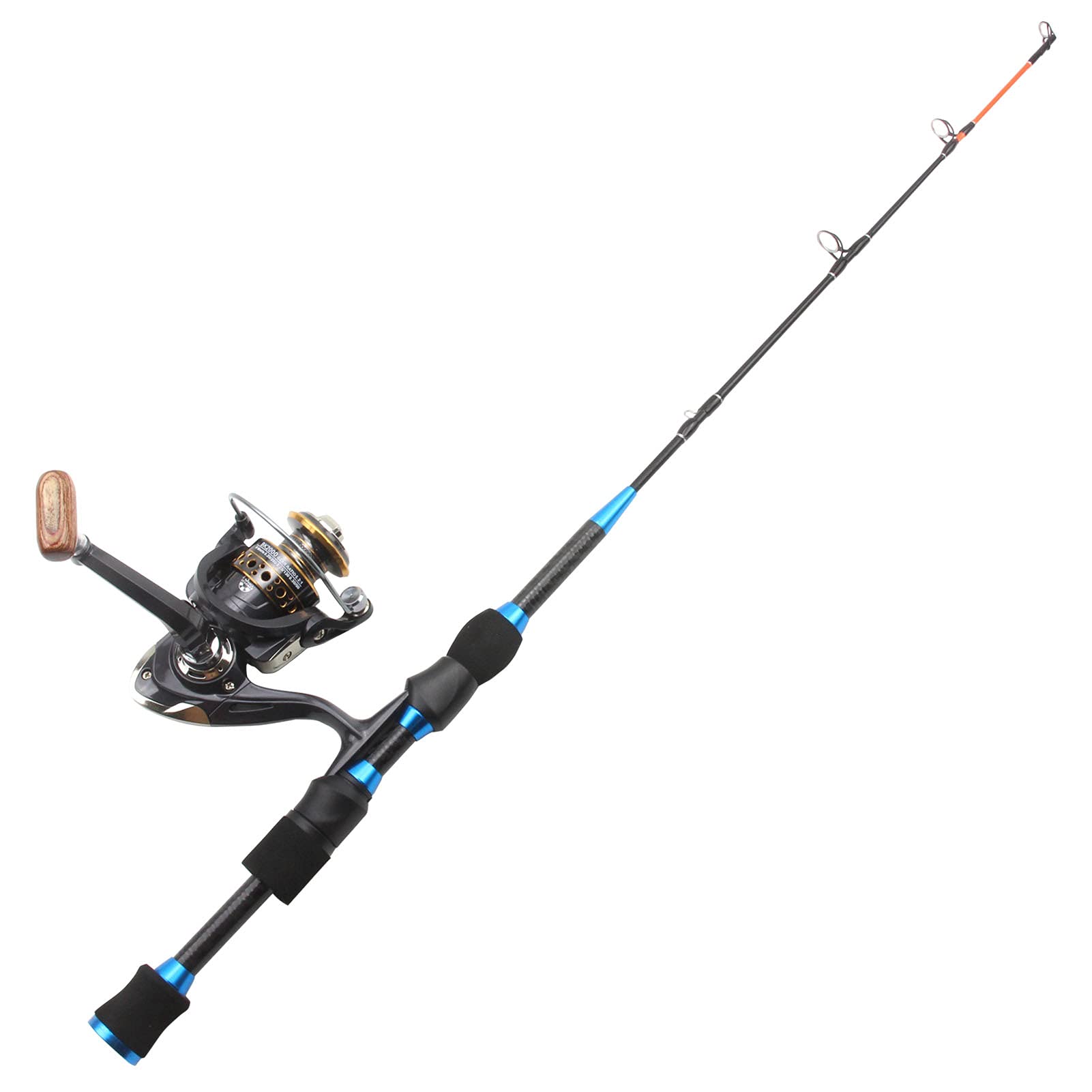 Canne à pêche en mer ultra courte en fibre de carbone pour pêche en eau douce et salée Bleu et noir (canne à pêche sur glace avec moulinet BK2000)