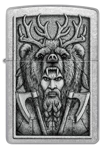 Image of Zippo Barbarian Windproof Lighter - Warrior Skull Design in Full-Color Image on Black Matte, Refillable, (Bis Certified)
